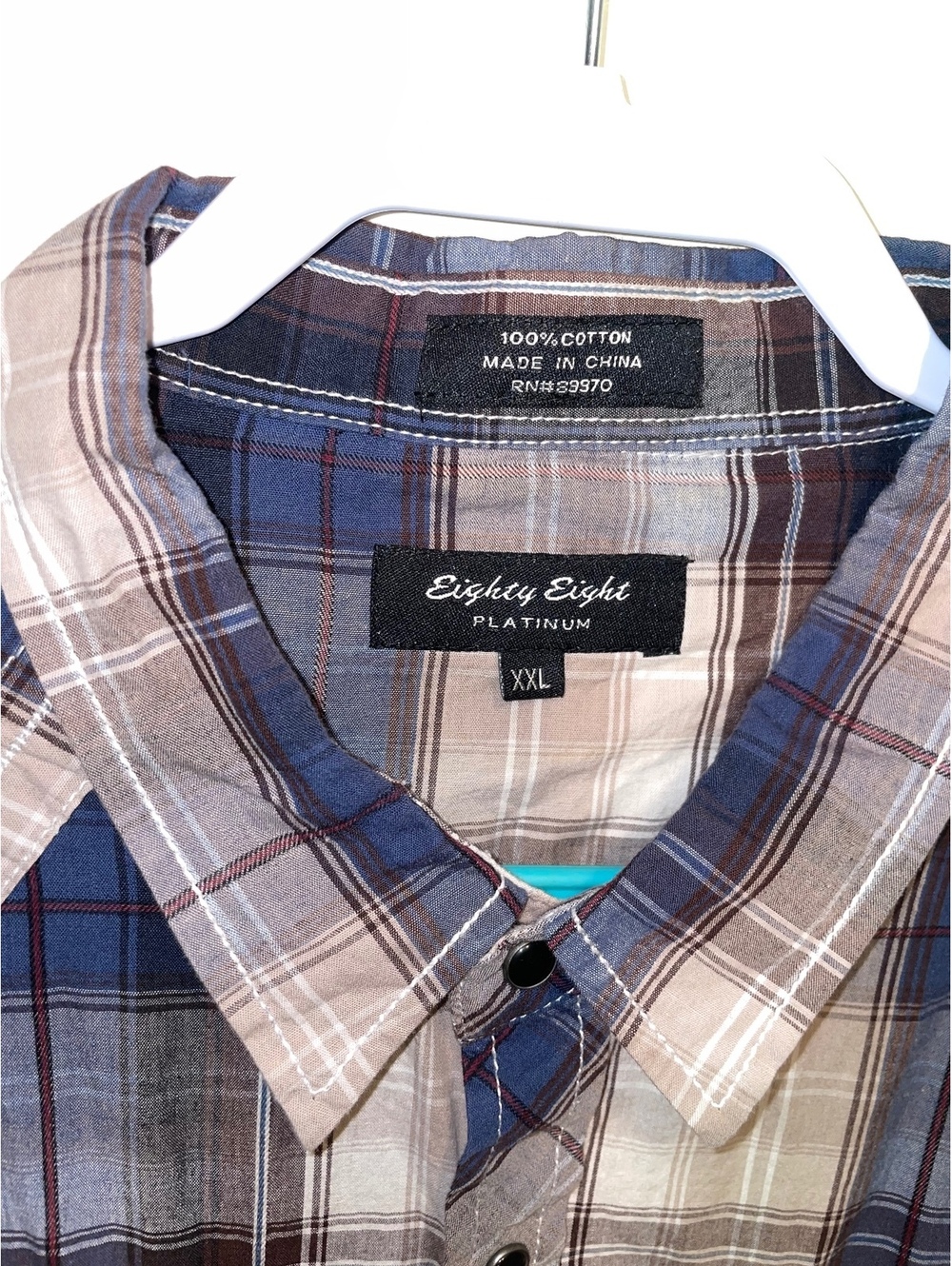 Eighty Eight Platinum XXL Men's Blue and Brown Plaid Button-Up Shirt Western - Picture 3 of 5
